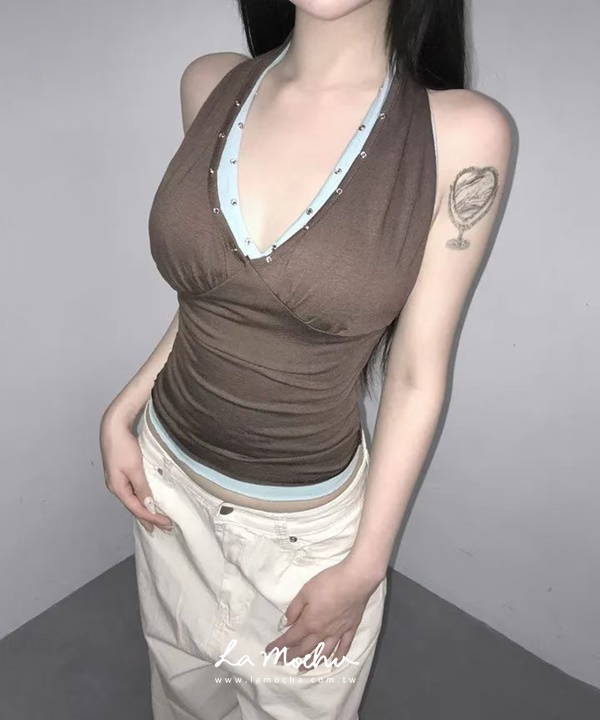 繞脖鉚釘美背棉質背心